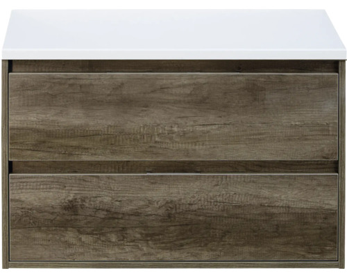 Waschtischunterschrank Sanox Porto Frontfarbe nebraska oak BxHxT 90 x 59 x 50 cm WT-Platte weiß matt Waschtischunterschrank Sanox Porto Frontfarbe nebraska oak BxHxT 90 x 59 x 50 cm WT-Platte weiß matt