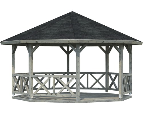 Pavillon Palmako Betty 25,0 m² carré avec garde-corps sans plancher 617 x 467 cm apprêt par immersion gris