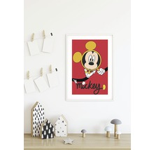 Gerahmtes Mickey Mouse Poster mit rotem Hintergrund