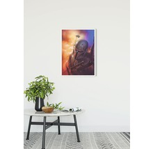 Dekoratives gerahmtes Bild mit Science-Fiction-Motiv über einem runden Tisch