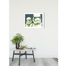 Dekoratives Star Wars-Poster mit Stormtrooper-Motiv in einem Rahmen, arrangiert in einem Raum.