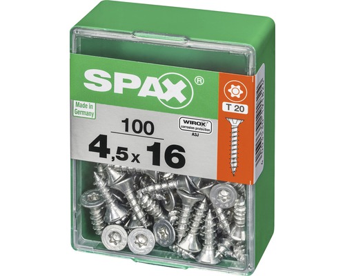 Vis Spax 4,5 x 16 millimètres, 100 pièces en emballage plastique