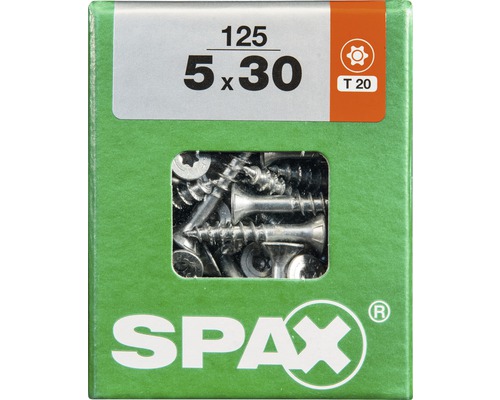 Boîte Spax avec 125 vis universelles, 5x30 millimètres, T20