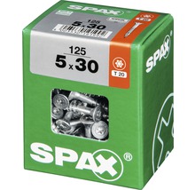 Vis Spax 5x30 millimètres, 125 pièces dans un emballage vert.