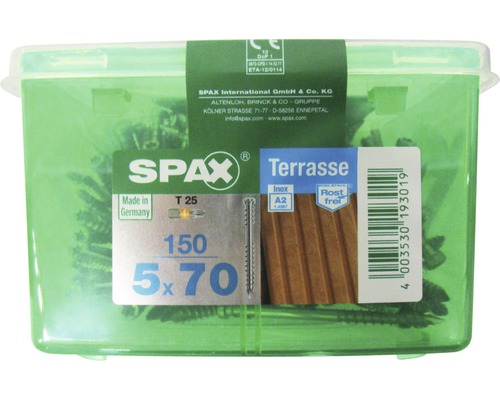 Vis de terrasse Spax 5x70 millimètres, 150 pièces dans une boîte en plastique