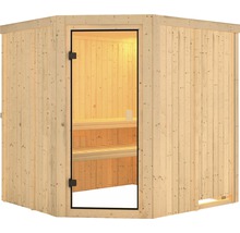 Sauna modulaire Karibu Bodo sans poêle ni couronne avec porte entièrement vitrée couleur bronze-thumb-2