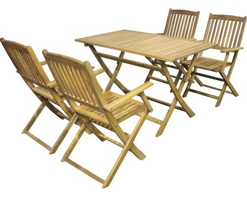 Table de jardin en bois avec quatre chaises en bois assorties
