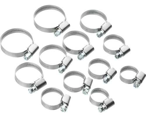 Kit de colliers de serrage acier inoxydable 12-40 mm 12 pces