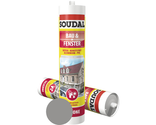 Silicone pour construction et fenêtres Soudal monocomposant gris 300 ml