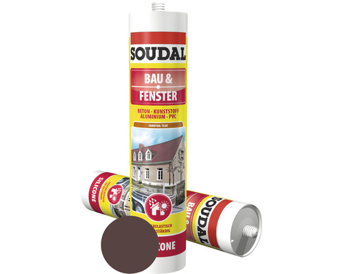 Silicone pour construction et fenêtres Soudal monocomposant teck 300 ml