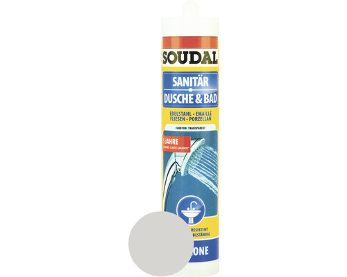 Silicone pour douche et salle de bains Soudal gris argent 300 ml