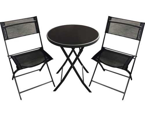 Ensemble de meubles de jardin Garden Place Finja 2 places composé de : table, 2 chaises verre métal noir