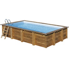 Ensemble de piscine hors sol en bois Gre rectangulaire 620x420x133 cm avec groupe de filtration à sable, skimmer, échelle, sable de filtration et intissé de protection du sol bois-thumb-1