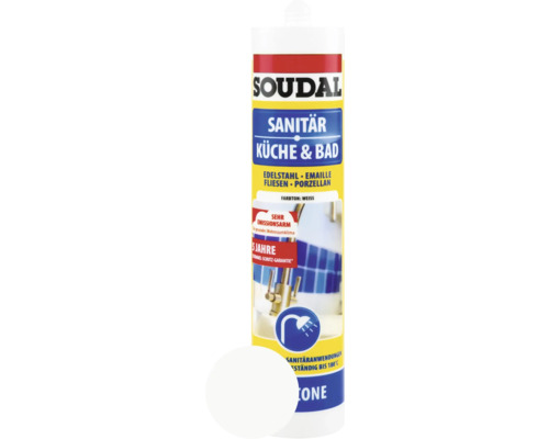 Silicone pour cuisine et salle de bains Soudal blanc 300 ml