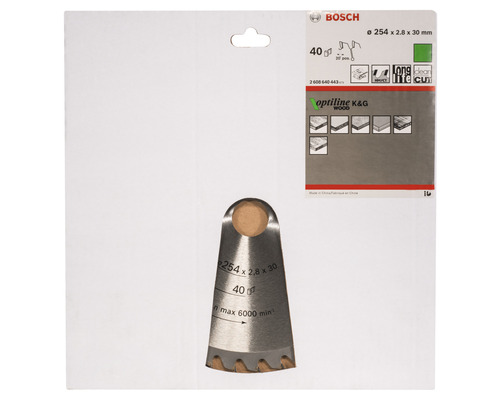 Lame de scie Bosch Optiline K et G Wood, 254 x 2,8 x 30 millimètres, 40 dents