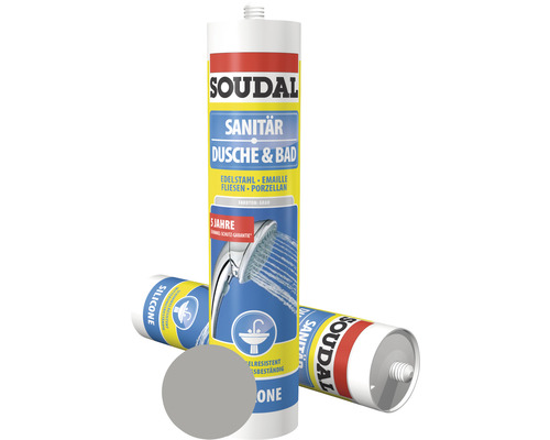 Silicone pour douche et salle de bains Soudal gris 300 ml-0