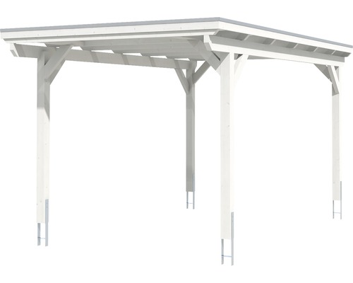 Weißer Holzcarport mit grauem Dach