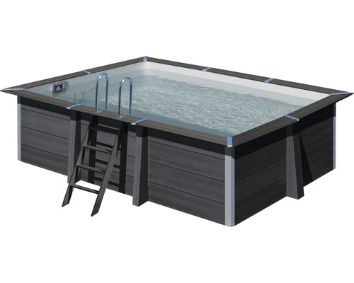 Aufstellpool WPC-Pool-Set Gre eckig 466x326x124 cm inkl. Sandfilteranlage, Skimmer, Leiter, Filtersand & Bodenschutzvlies grau