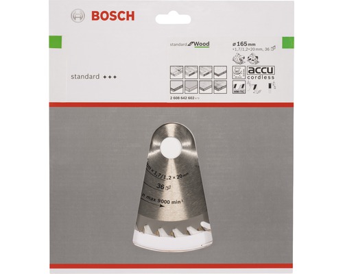 Lame de scie Bosch Standard for Wood, diamètre 165 millimètres