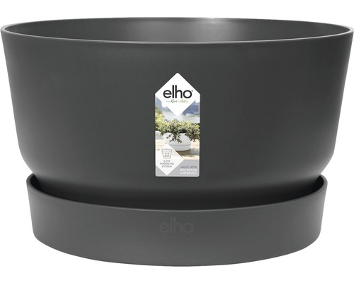 Dunkler runder Blumentopf mit Untersetzer