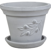 Blumentopf mit Olivenzweig-Motiv und Untersetzer
