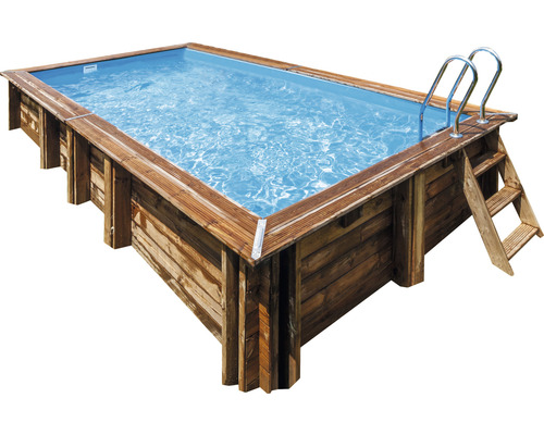 Ensemble de piscine hors sol en bois Gre rectangulaire 618x320x130 cm avec groupe de filtration à sable, skimmer, échelle, sable de filtration et intissé de protection du sol bois
