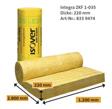Panneau roulé en laine de verre ISOVER Integra 1-035 pour isolation entre chevrons pour toit en pente 2800 mm x 1200 mm x 220 mm