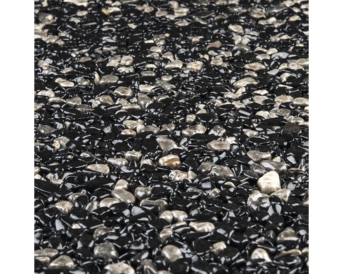 Steinteppich-Set 1 qm Ravello Groß anthrazit Boden Außen Nahaufnahme von offenporigem Asphalt mit schwarzen und grauen Steinen