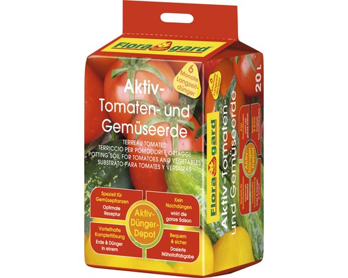 Terreau pour tomates et légumes Floragard Aktiv, 20 L Terreau activé pour tomates et légumes Flora Gard en sac de 20 litres