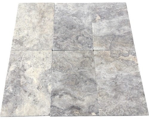 Dalle de terrasse en travertin FLAIRSTONE Genua gris 61 x 40,6 x 3 cm