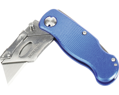Cutter bleu avec lame trapézoïdale