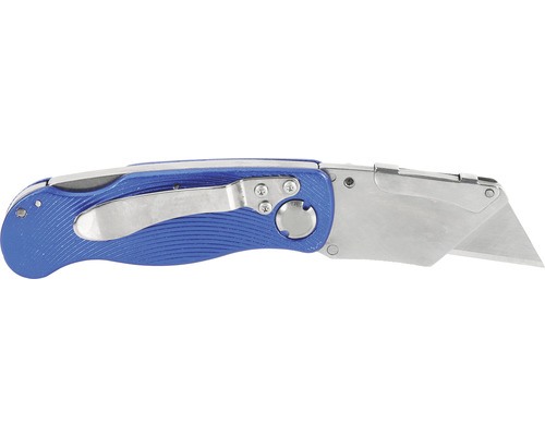 Cutter avec manche bleu et lame trapézoïdale