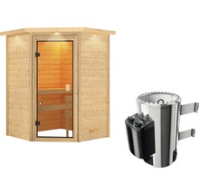 Sauna Plug & Play Karibu Antonia avec poêle 3,6 kW avec commande intégrée avec couronne et porte entièrement vitrée couleur bronze-thumb-2