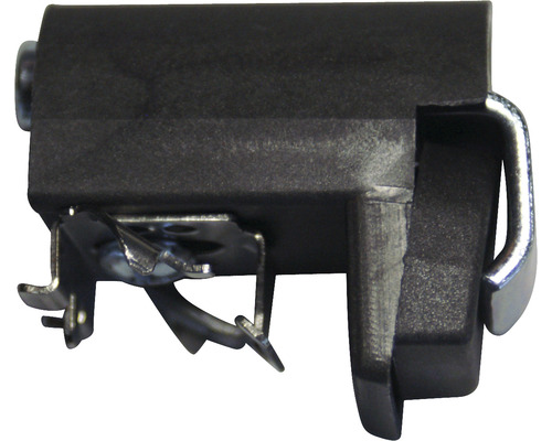 Connecteur en plastique avec des clips métalliques pour la fixation.