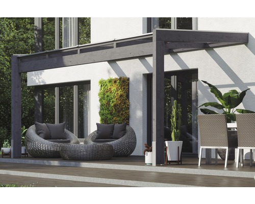 Toiture pour terrasse SKAN HOLZ Novara avec courroies de poteau 450x259 cm gris