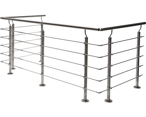 Set complet de garde-corps Pertura en forme de U en acier inoxydable avec barres rondes pour montage au sol l : 5 m