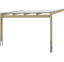 Holzcarport mit transparenter Bedachung und Metallfüßen