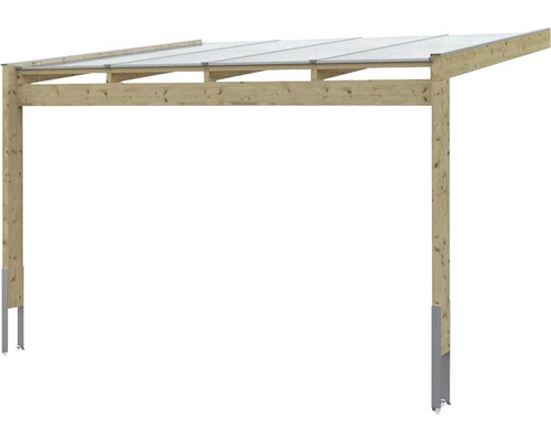 Carport en bois avec toit transparent et pieds en métal