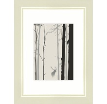 Gerahmtes Bild mit Waldmotiv und Hirsch