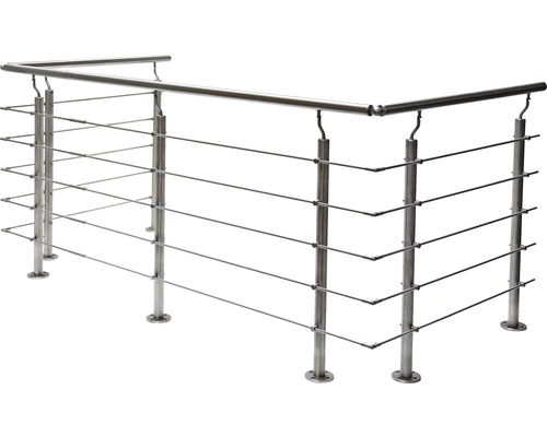 Set complet de garde-corps Pertura en forme de U en acier inoxydable avec barres rondes pour montage au sol l : 4 m