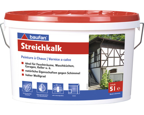 Baufan Kalkfarbe Streichkalk Mineralfarbe weiß 5 l Eimer Streichkalk von Baufan mit 5 Litern Inhalt