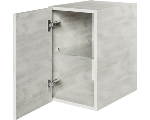 Armoire murale avec porte ouverte et étagère en verre