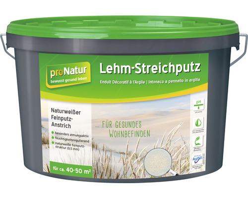 Enduit décoratif à l'argile pronatur au rouleau blanc naturel 18 kg Seau d''enduit décoratif à l''argile, blanc naturel pour murs intérieurs