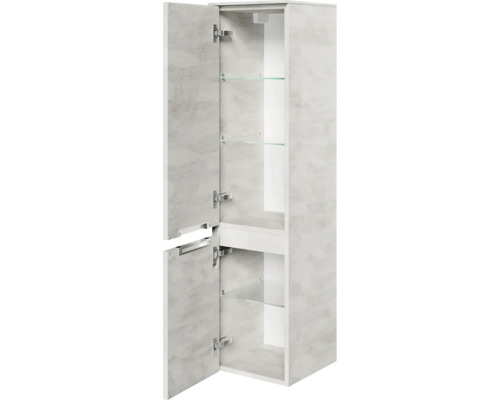 Armoire de salle de bain ouverte avec étagères en verre