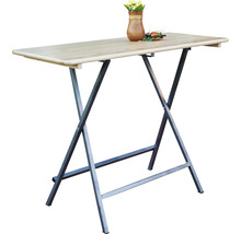 Table haute 120 x 80 x 110 cm avec plateau en bois d’épicéa et cadre en métal-thumb-0