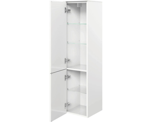 Weißer Hängeschrank mit offenen Türen und Glasböden