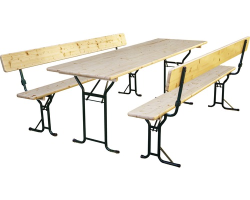 Ensemble table et bancs de brasserie avec dossier 3 pièces table 220 x 70 cm bancs 220 x 25 cm épicéa vert naturel