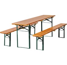 Ensemble table et bancs brasserie dimensions de la table 220 x 70 x 77 cm épicéa laqué marron, orange-thumb-1