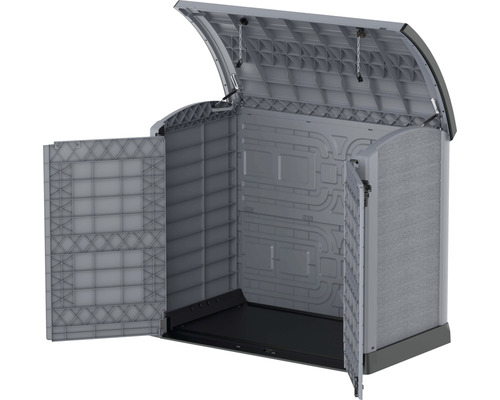 Geöffneter Geräteschuppen aus Kunststoff