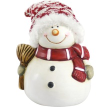 Dekorativer Schneemann mit Besen, Mütze und Schal als Winterdekoration